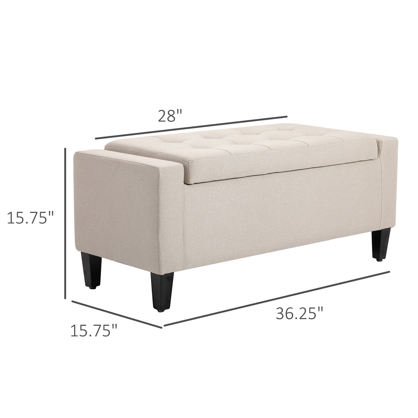 Linen-Touch Storage Ottoman Bench with Tufted Design, Beige