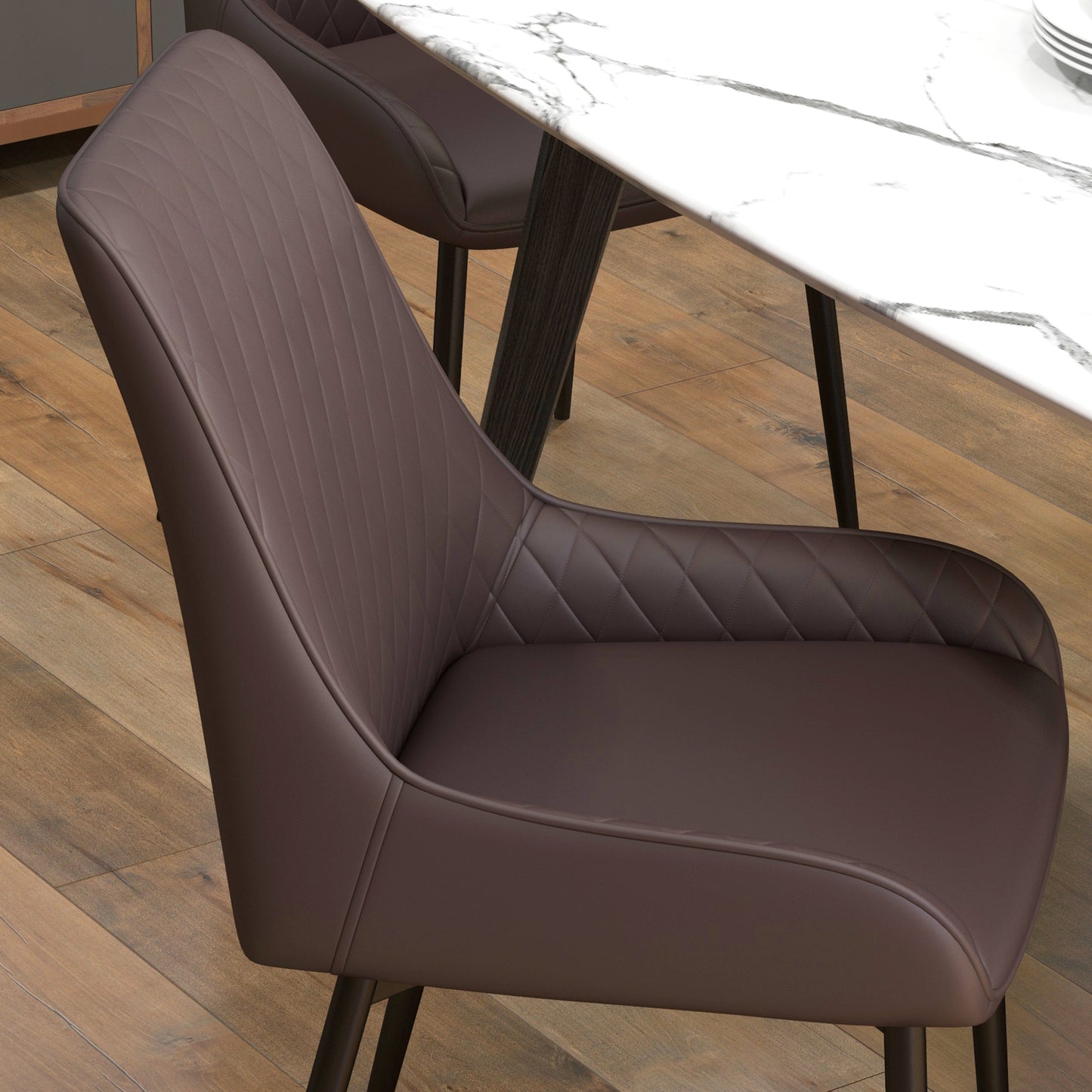 PU Leather Dining Chairs with Diamond Tufting and Metal Legs, Brown (Set of 4)