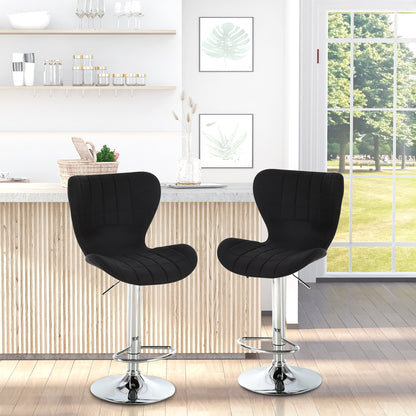 Adjustable Swivel Counter Stools with Linen Fabric, Black (Set of 2)