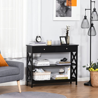 39" Console Table with X-Frame Design and Storage Drawers, Black