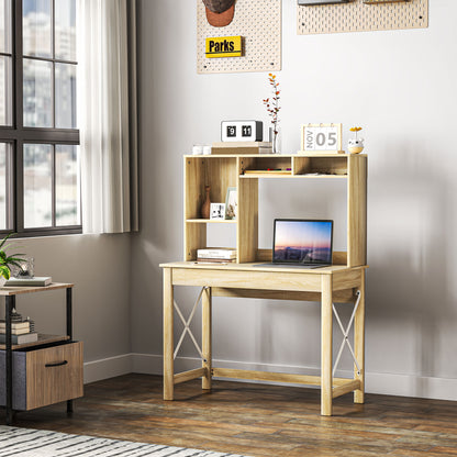 Computer Desk with Hutch and Storage Shelves, Oak