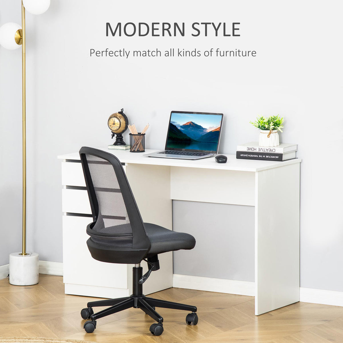Computer Desk with Drawer and Storage Cabinet, White