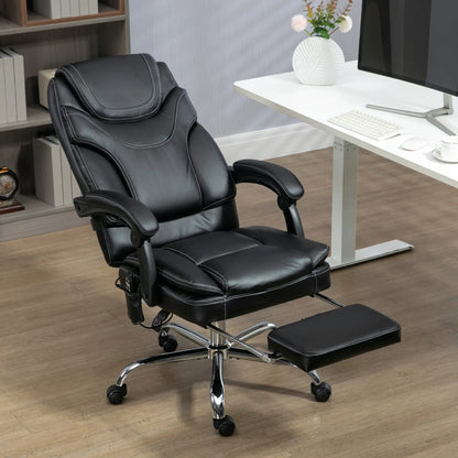 6-Point Vibration Massage Office Chair with Heating and Footrest, Black