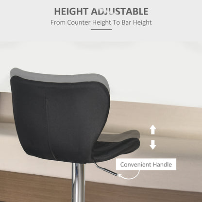 Adjustable Swivel Counter Stools with Linen Fabric, Black (Set of 2)