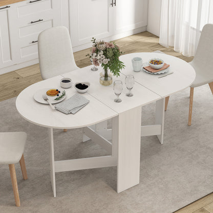 Oval Drop Leaf Dining Table with Space-Saving Design for Up to 6 People, Distressed White