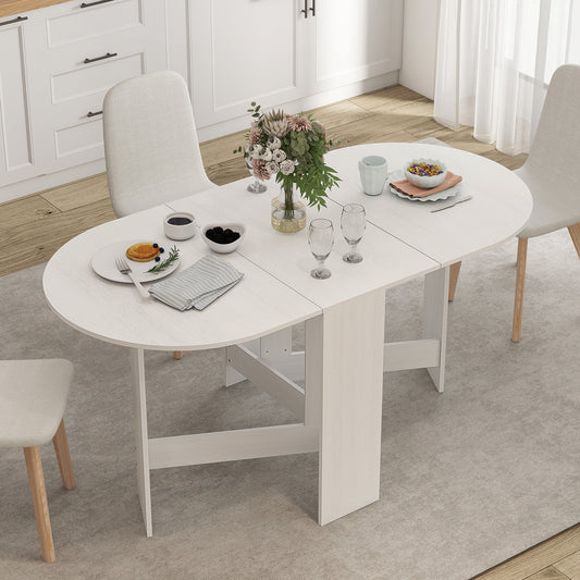 Oval Drop Leaf Dining Table with Space-Saving Design for Up to 6 People, Distressed White