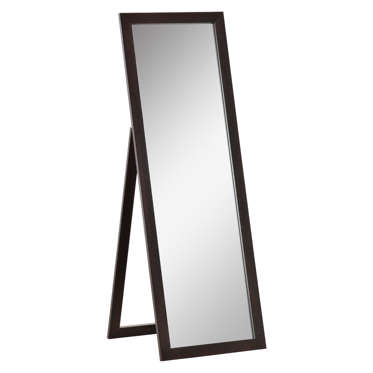 Full Length Rectangular Mirror with Brown Frame, 58" x 20", Floor Standing Design
