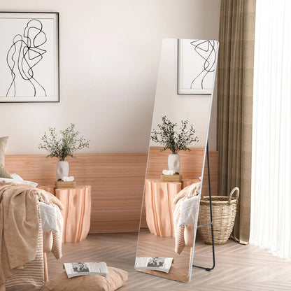 Full Length Rectangular Mirror with Silver Frame, 63" x 18", Multi-Position Design