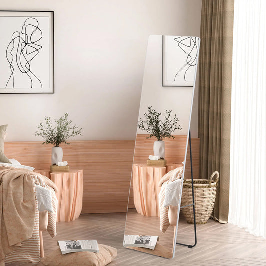 Full Length Rectangular Mirror with Silver Frame, 63" x 18", Multi-Position Design