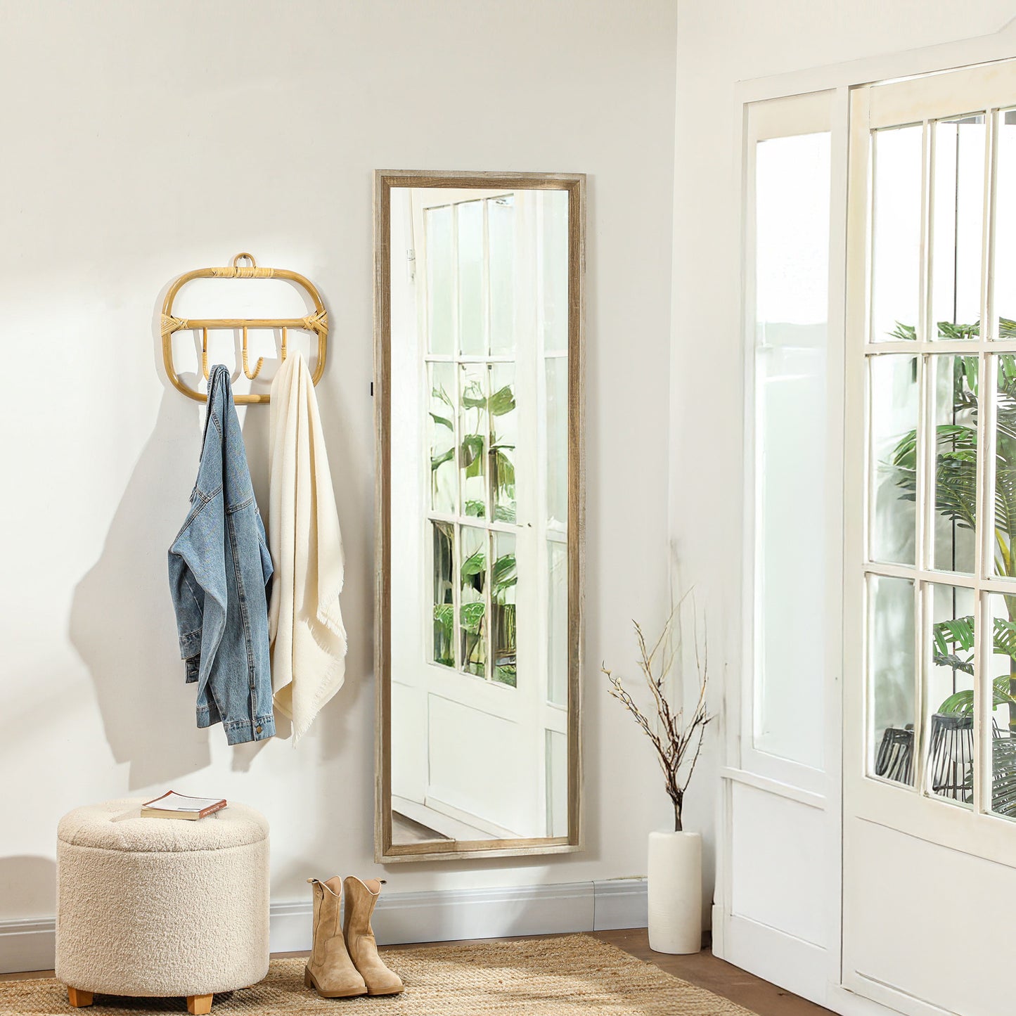 Full Length Floor Mirror with Dark Wood Grain Frame, 64" x 21", Multi-Position Design