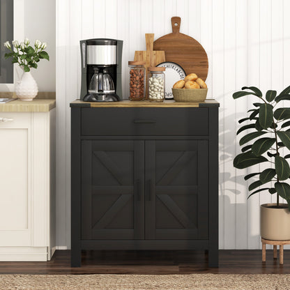 Farmhouse Sideboard Buffet with Drawer and Shelf, Black