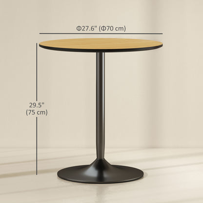 27" Round Dining Table with Wood Veneer and Steel Pedestal Base, Natural