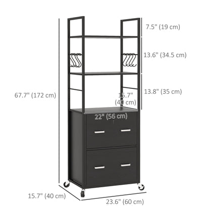Mobile Filing Cabinet 2 Drawer File Cabinet with Key Adjustable Hanging Bar for Letter A4 and Legal Size Black