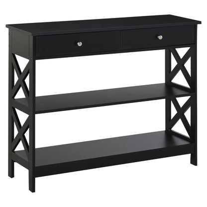 39" Console Table with X-Frame Design and Storage Drawers, Black