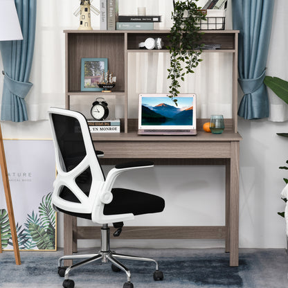 Computer Desk with Hutch and Storage Shelves, Brown