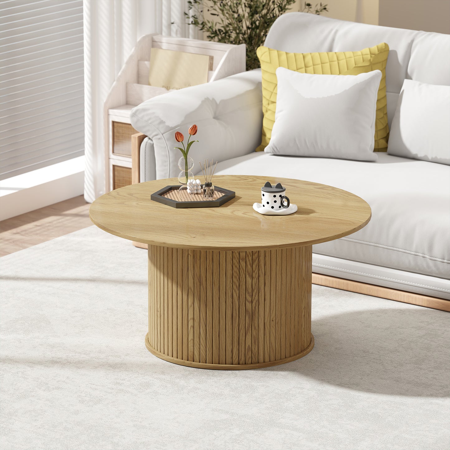 Modern Coffee Table with Storage Shelf, Oak