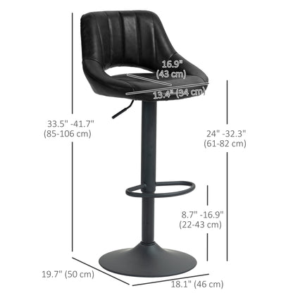 Adjustable Height Swivel Bar Stools with Faux Leather Upholstery, Black (Set of 2)