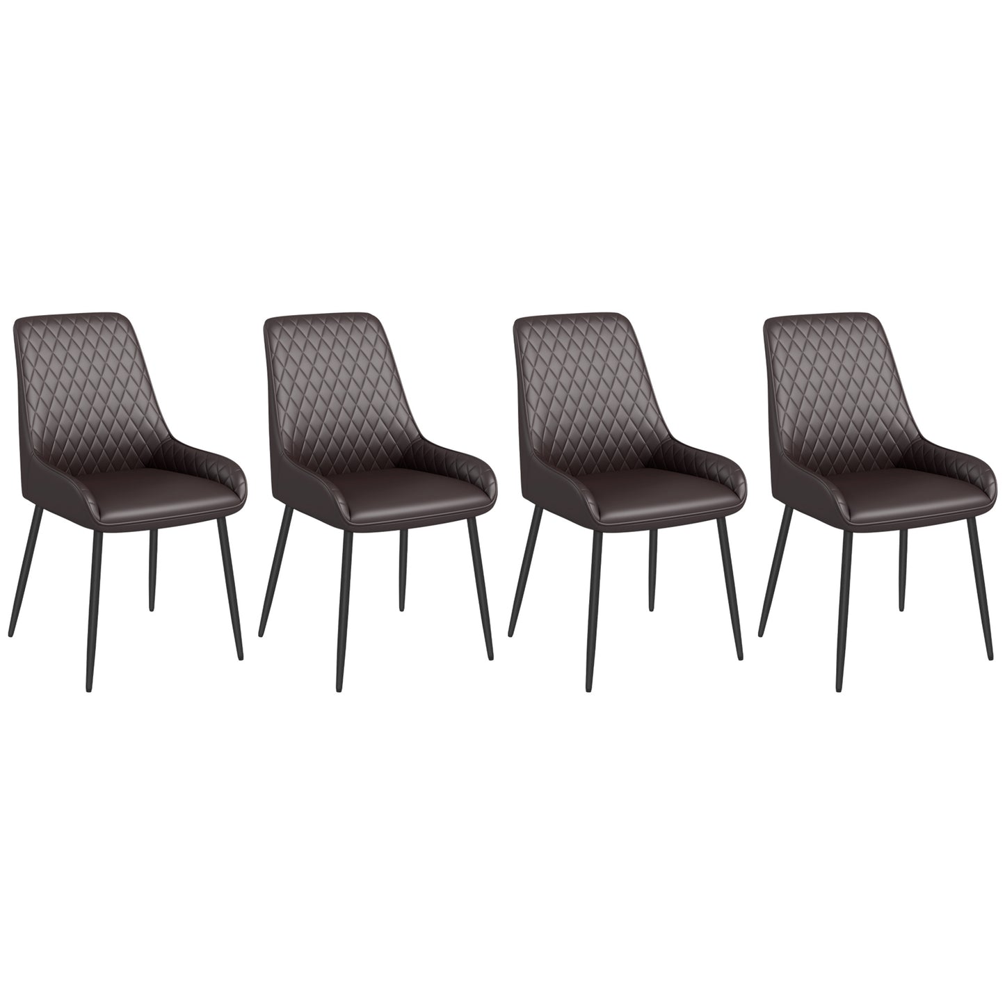 PU Leather Dining Chairs with Diamond Tufting and Metal Legs, Brown (Set of 4)