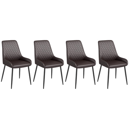 PU Leather Dining Chairs with Diamond Tufting and Metal Legs, Brown (Set of 4)