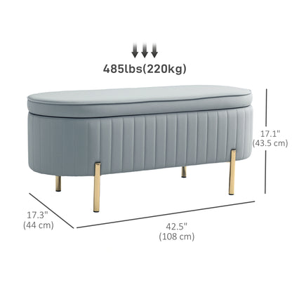 Channel Tufted Upholstered Bedroom Bench, Grey