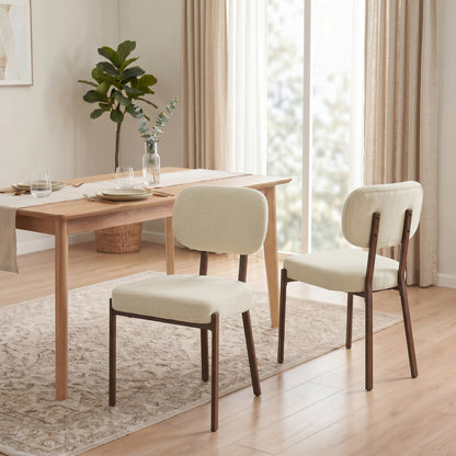 Tufted Upholstered Dining Chairs with Metal Legs, Beige (Set of 2)