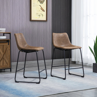 Counter-Height Bar Stools with PU Leather Upholstery and Footrest, Brown (Set of 2)
