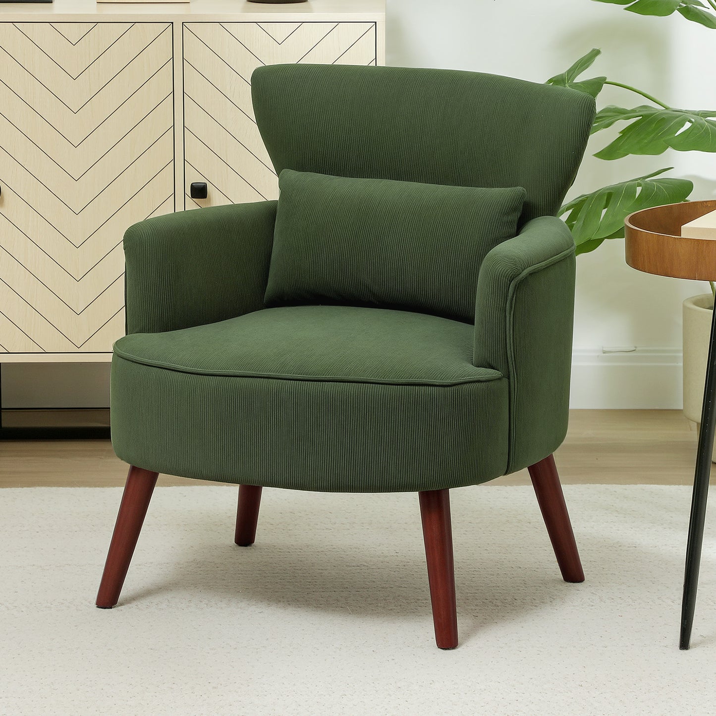 Upholstered Accent Chair with Wood Legs, Green