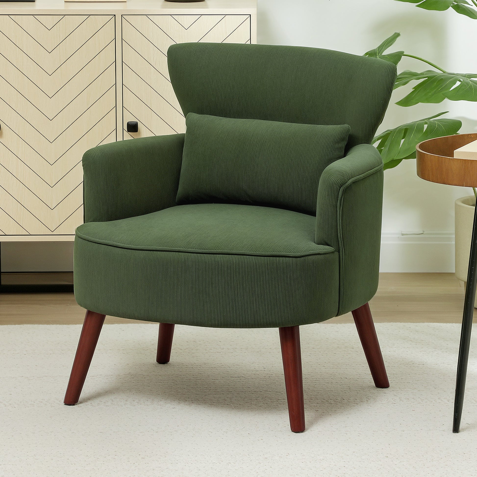 Upholstered Accent Chair with Wood Legs, Green