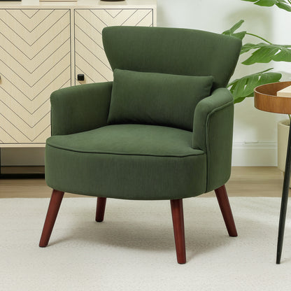Upholstered Accent Chair with Wood Legs, Green