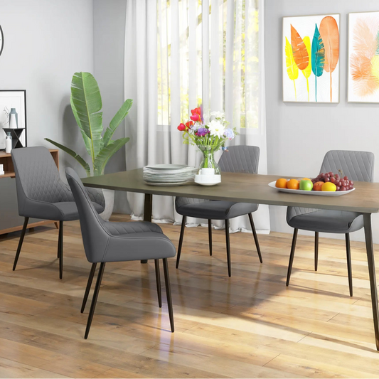 PU Leather Dining Chairs with Diamond Tufting and Metal Legs, Grey (Set of 4)