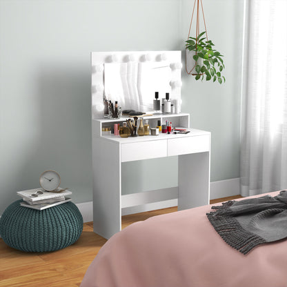 Makeup Vanity Table with LED Mirror and Drawers, White