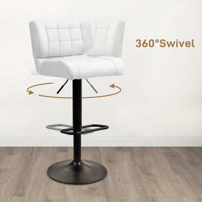 Adjustable Height Swivel Bar Stools with Tufted PU Leather, White (Set of 2)