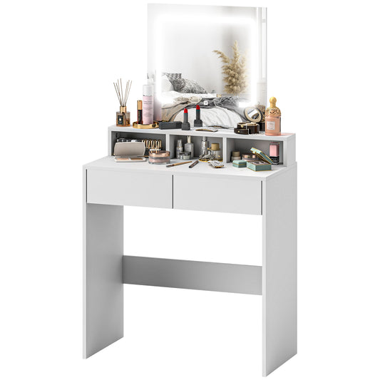 Makeup Vanity Desk with LED Mirror and Storage, White