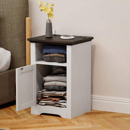Side Tables with Charging Outlets, White (Set of 2)