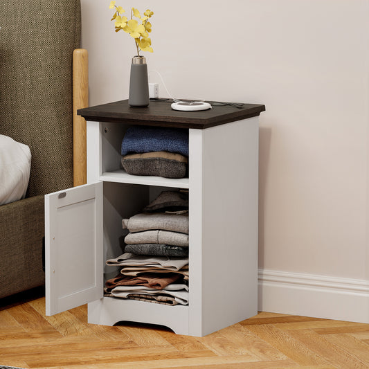 Side Tables with Charging Outlets, White (Set of 2)