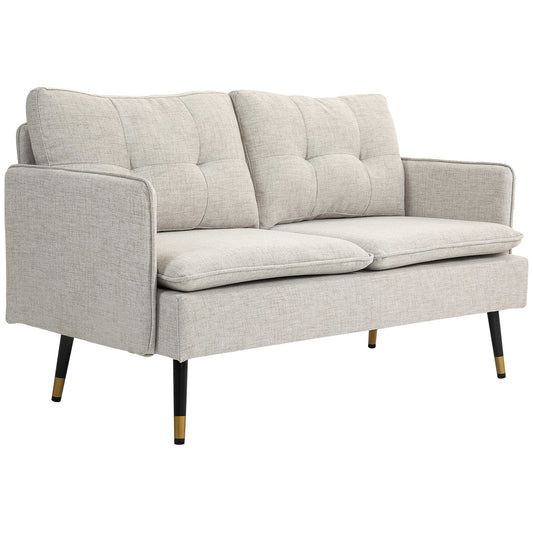 55" Button-Tufted Loveseat Sofa, Cream White