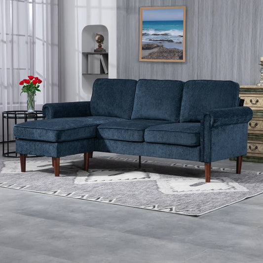 L-Shaped Sectional Sofa with Reversible Chaise Lounge, Dark Blue