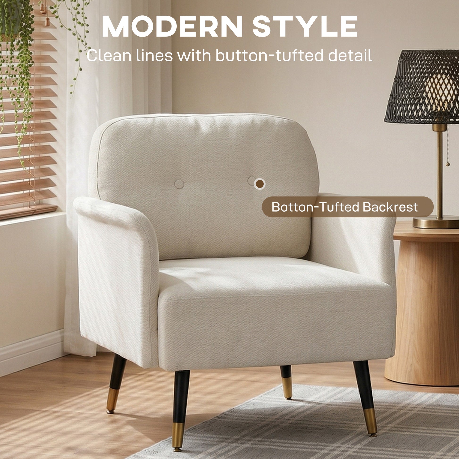 Modern Accent Chair with Curved Back, Cream White