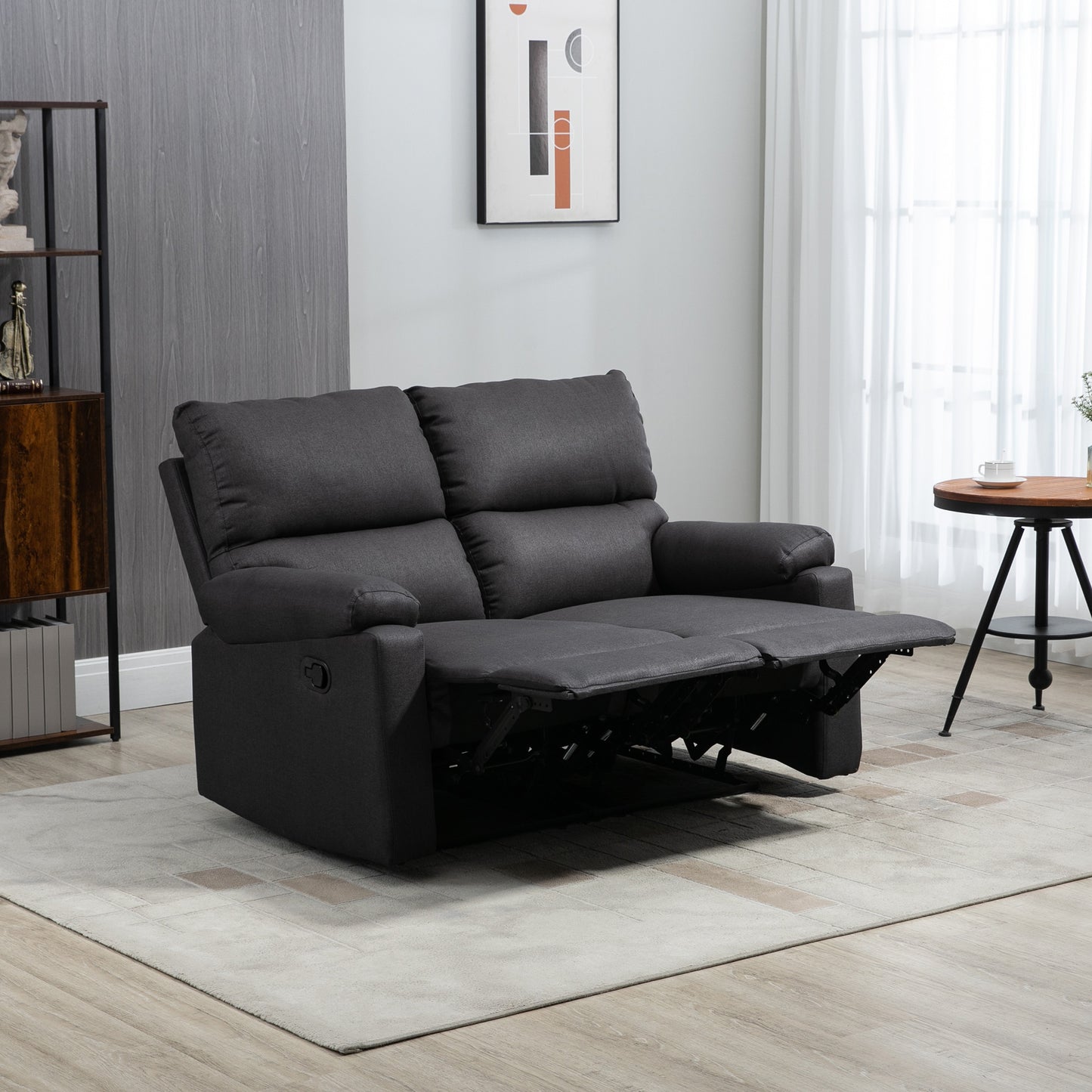 Manual Reclining Loveseat with Footrest, Dark Grey