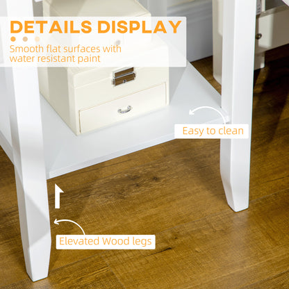 2-Tier Side Tables with Drawer and Shelf, White (Set of 2)