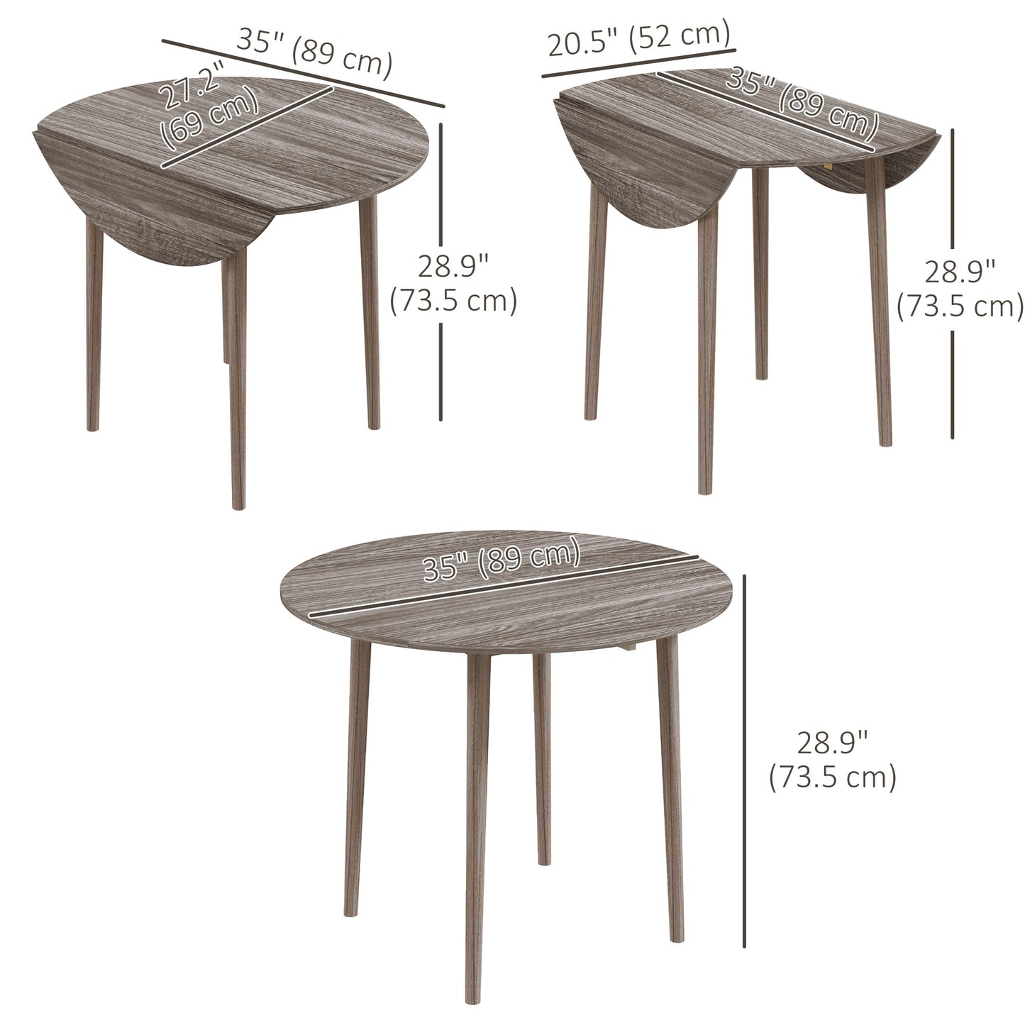 Grey Round Folding Kitchen Table with Drop Leaf
