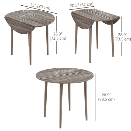 Grey Round Folding Kitchen Table with Drop Leaf