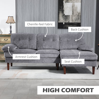 Tufted L-Shaped Corner Sofa with Right Chaise Lounge, Grey