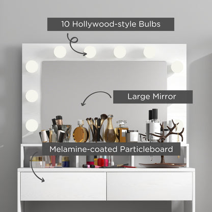 Makeup Vanity Table with LED Mirror and Drawers, White