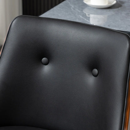 Swivel Bar Stools with Tufted PU Leather and Wood Legs, Black (Set of 2)