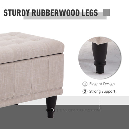 Linen Fabric Storage Bench with Soft Close Lid, Beige