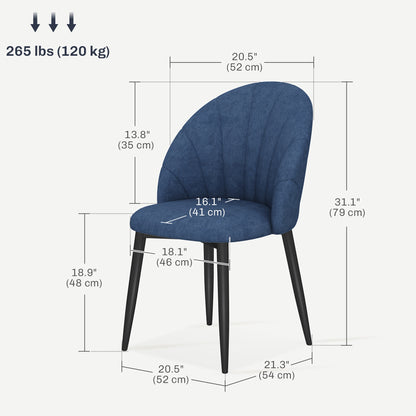 Upholstered Dining Chairs with Shell Backrest and Metal Legs, Blue (Set of 4)
