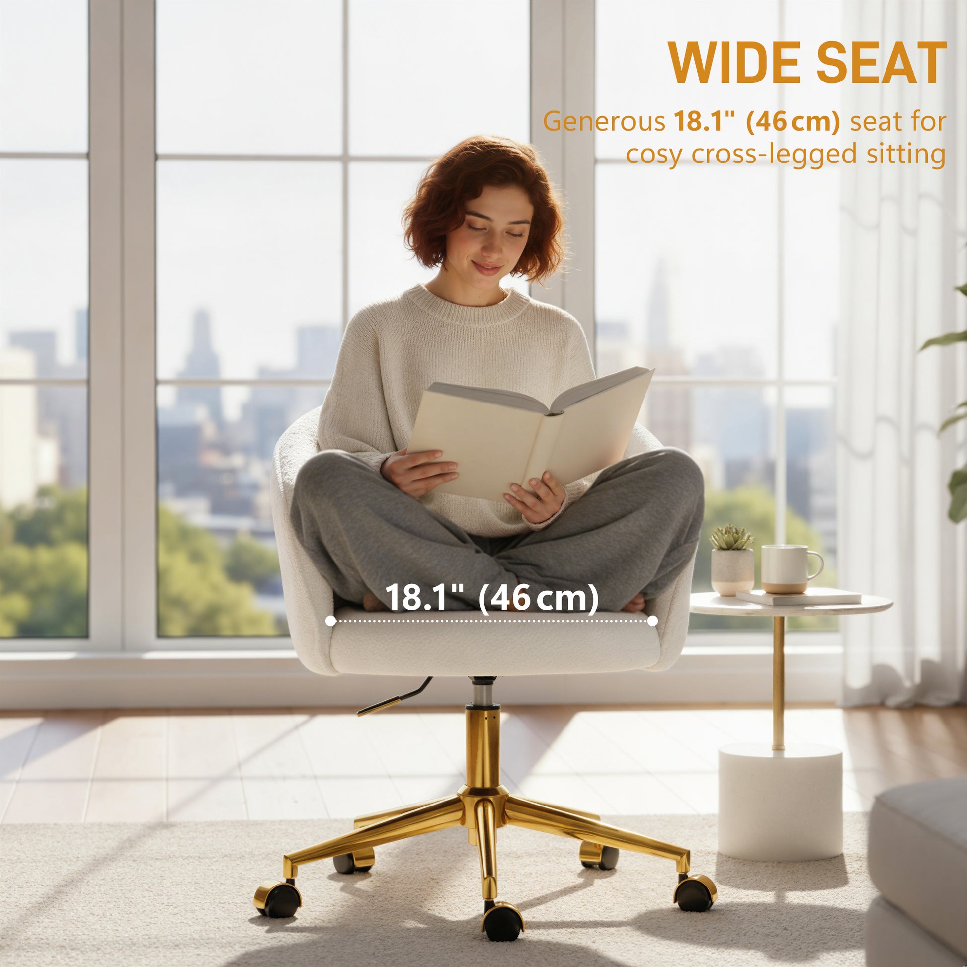 Ergonomic Office Chair with Footrest, Cream White