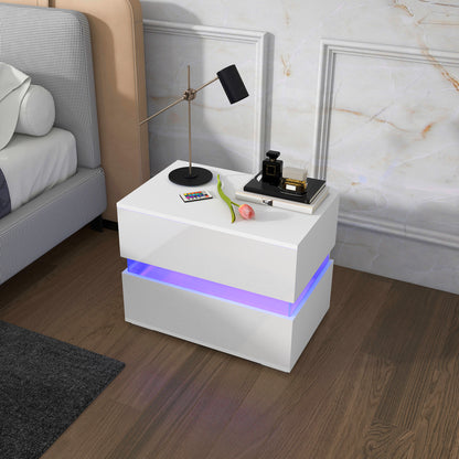 Large LED Nightstand with RGB Lighting and 2 Drawers, White