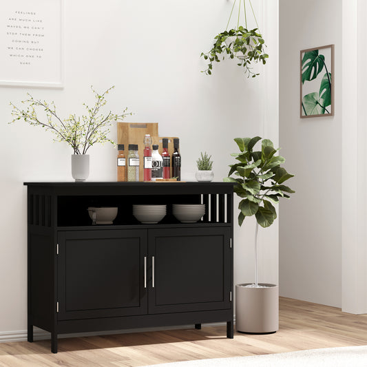 39" Wooden Console Table with Cabinet and Open Shelf, Black